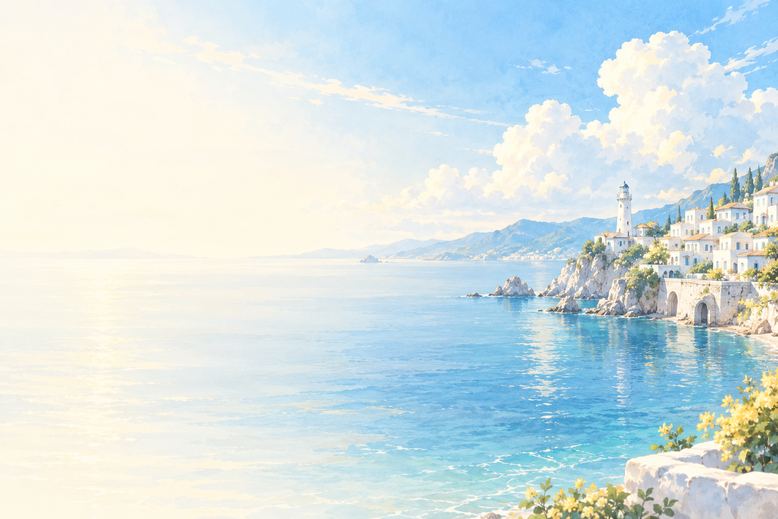 晴屿海边小镇主题插画